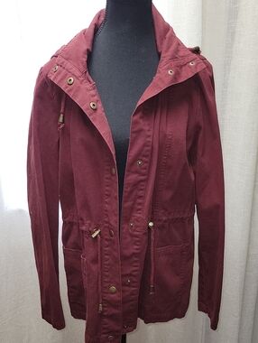 Forever 21 Wine Hooded Utility Jacket